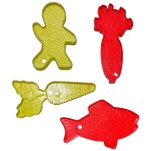 Vintage Plastic Play Food Set 4 Pieces Fish Carrot Corn Gingerbread